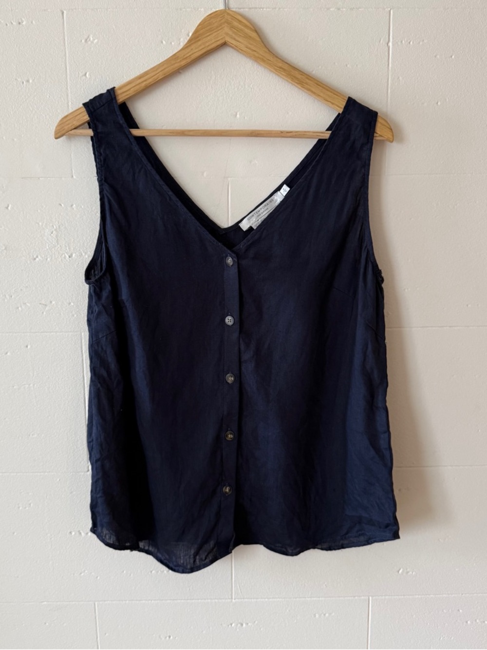 Simons | Linen Top Navy Sleeveless Organic Summer Minimal | Small